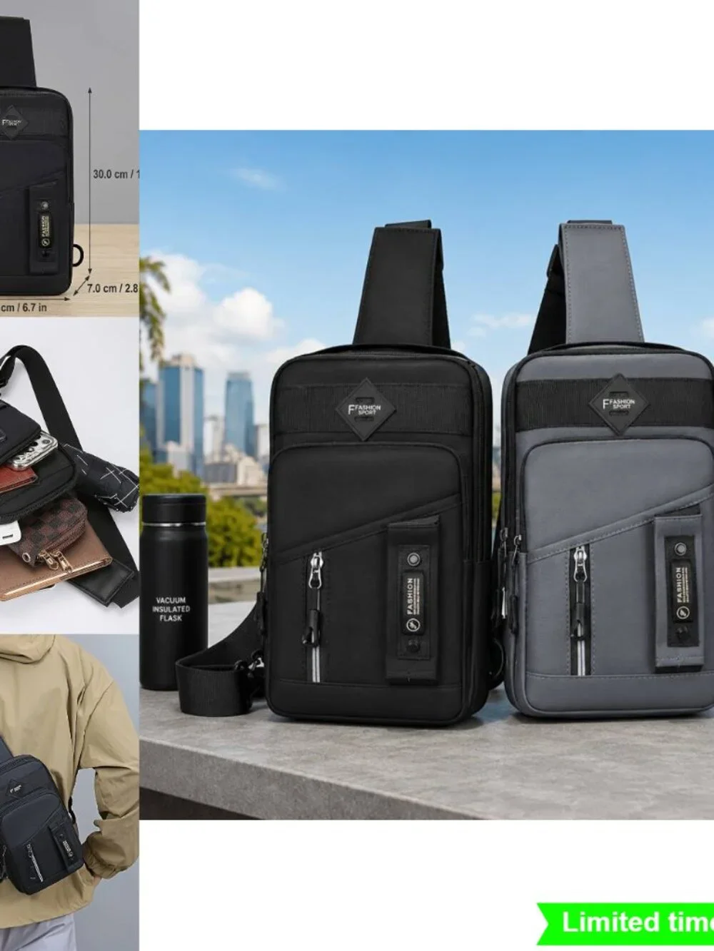 Multi Pocket Sling Bag Crossbody Chest Bag Large Capacity Shoulder Pack